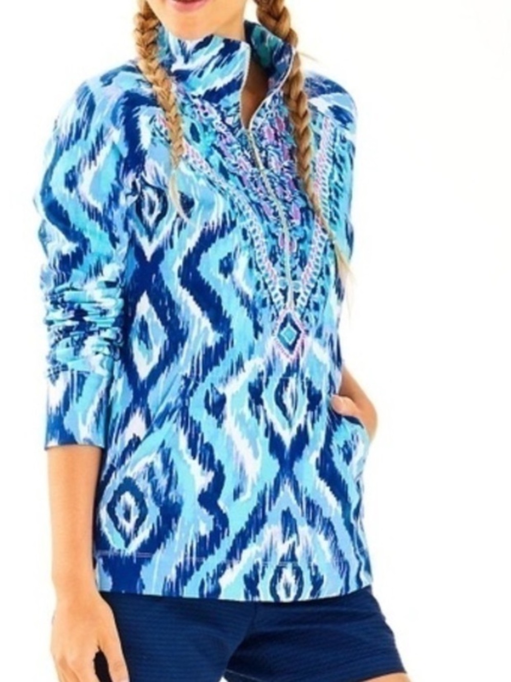 Lilly Pulitzer Skipper Popover Jacket SKIPPED A BEACH Ikat Print UPF 50+ Small